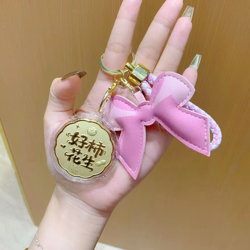 Keychain with 999 Gold, Get Rich Immediately, Leather, Creative, Personalized, Cute Bow, Gold Phone Chain, Small Gift