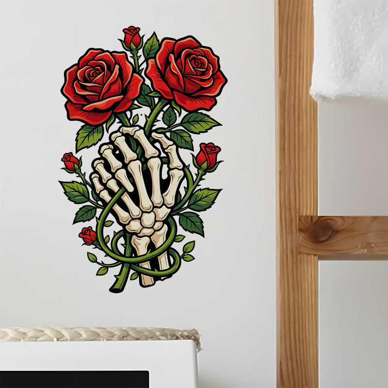 JA-F438 Foreign Trade Punk Style Rose Skull Hand Bedroom Living Room Holiday Personalized Decorative Wall Sticker Self-Adhesive