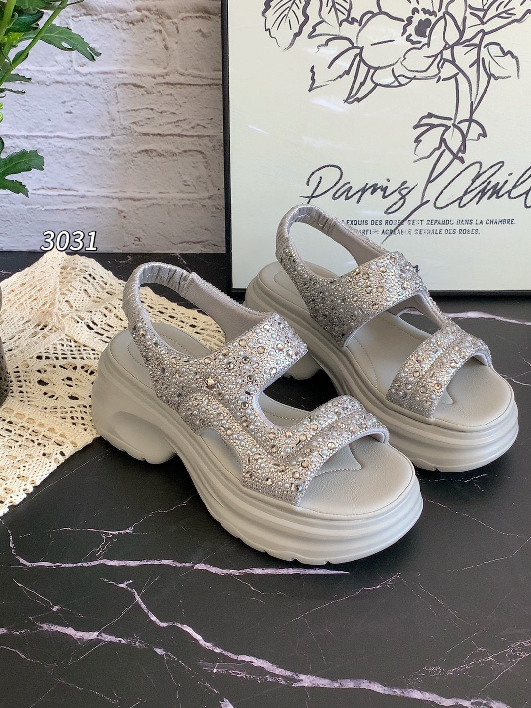 Giày sneaker nữ đế dày phong cách Pháp, tăng chiều cao, thoáng khí mùa hè — Màu đen chi tiết 6