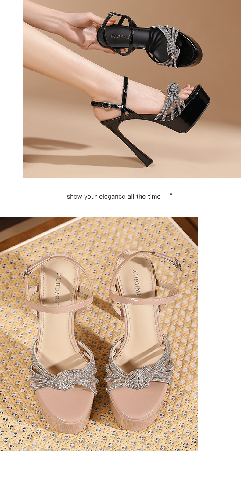 Sandal cao gót nữ hở mũi đế xuồng gót 13 cm quai ngang khóa — Hồng nude-13cm chi tiết 7