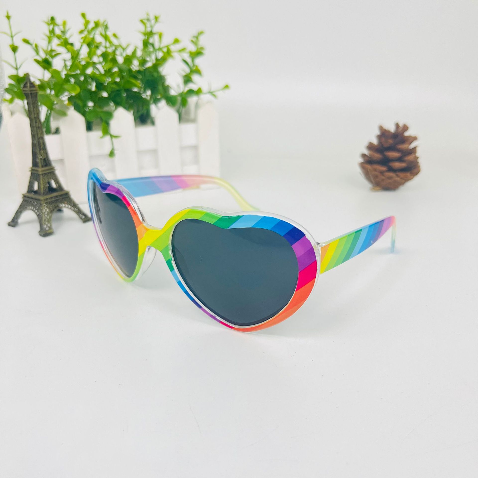 親子款個性時尚大框愛心漸變太陽鏡桃心彩虹防紫外線兒童成人墨鏡