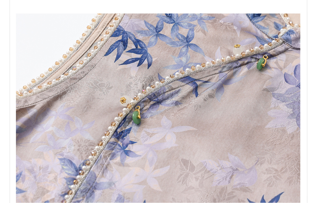 Áo vest gile nữ cổ đứng không tay phong cách cổ điển Trung Hoa, đính chuỗi hạt, mùa hè M8035 — màu xanh chi tiết 19