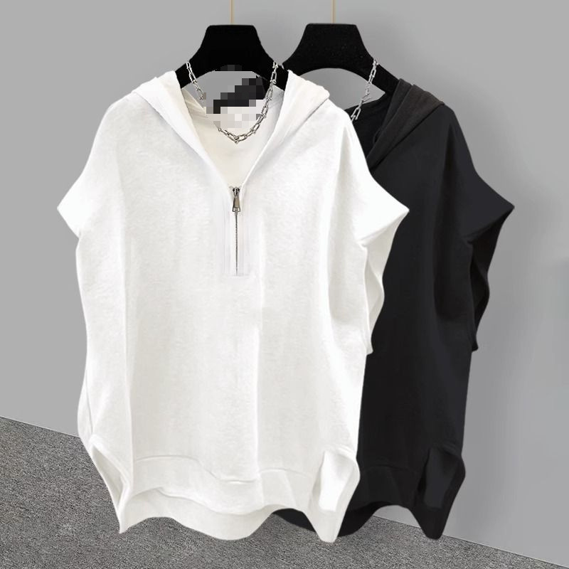 Plus Size 150kg Solid Color Zipper Hooded Sleeveless Vest Men's Summer Trendy Casual Loose Waistcoat