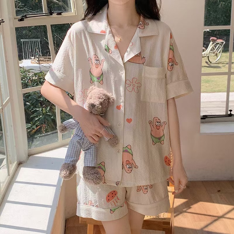 Burbujas arrugadas pantalones cortos de manga corta pijamas femeninos coreanos 2026 nuevo conjunto de dos piezas de dibujos animados adorables ropa doméstica de niña en vivo image 50