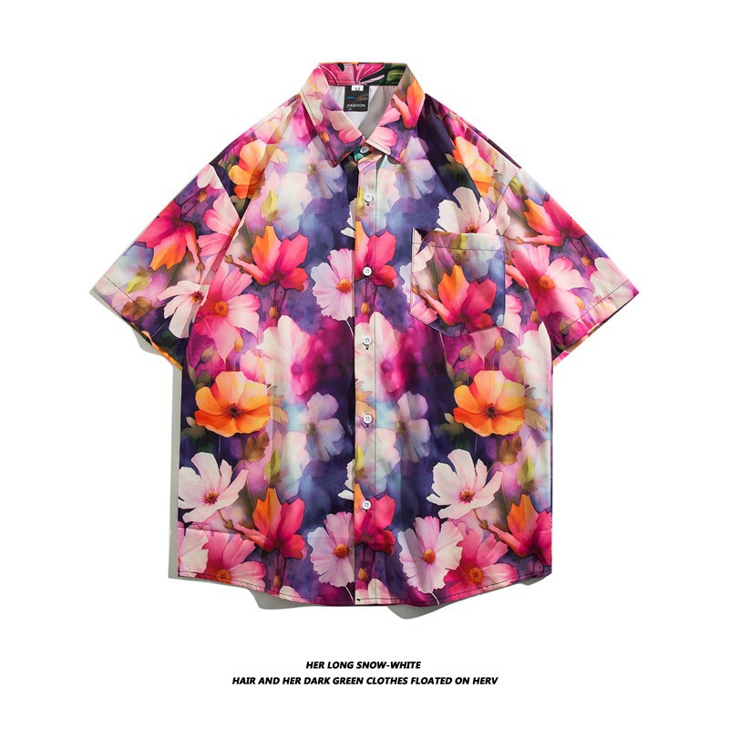 Camisa con botones de solapa suelta de manga larga de todo fósforo de la calle para hombres Venta caliente Flor colorida Impresión digital 3D