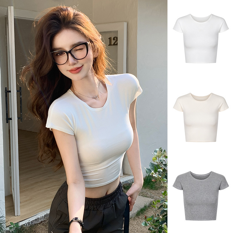 H582 Custom Slim Crop Top Design Simple Summer Short Sleeve Sense Casual All-match T-shirt Women's New Hot Girls