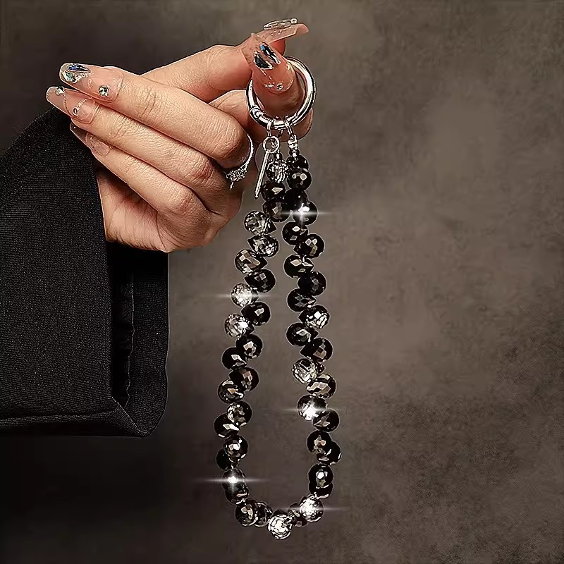 Cadena colgante de cristal de gota de agua con cuentas hecha a mano, cordón de cadena de teléfono móvil de lujo ligero, cadena de muñeca de temperamento corto, colgante anti-pérdida