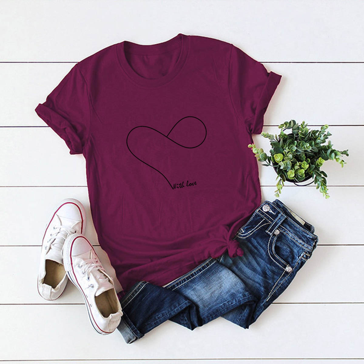 playera de manga corta con estampado Love Heart NSSN36577