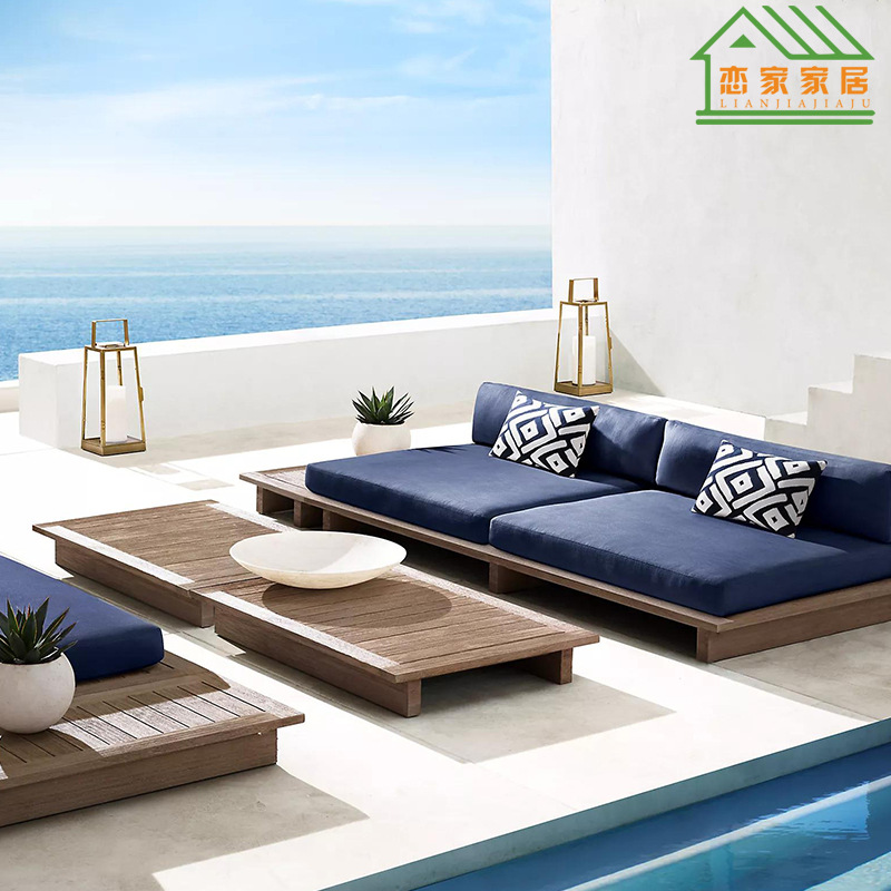 Al Aire Libre impermeable patio hotel sol habitación terraza B & B modelo habitación de madera maciza teca esquina sofá mesa de té combinación