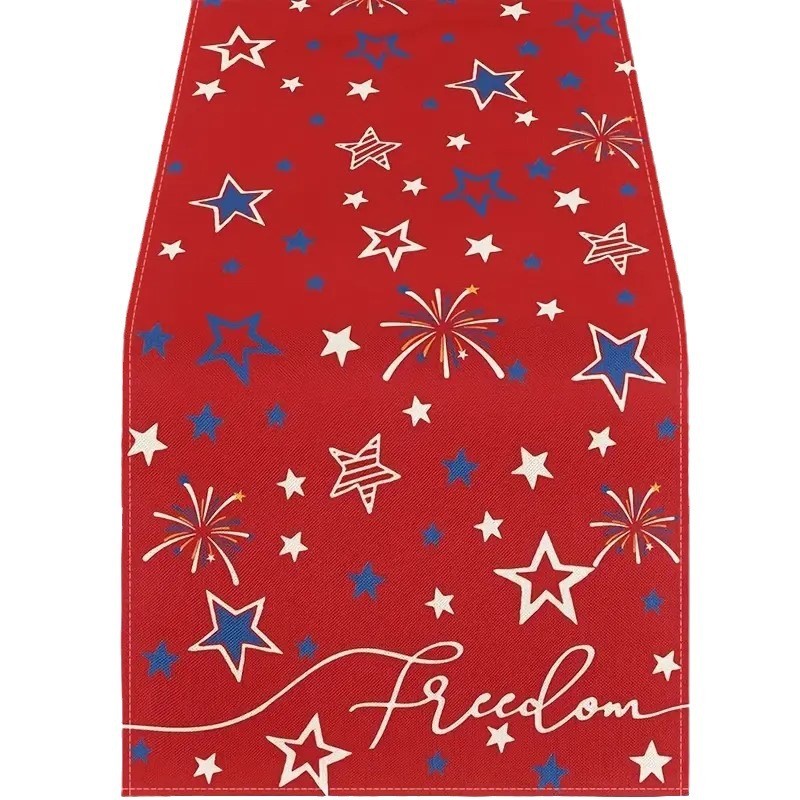 Transfronterizo 2024 nuevo día de la independencia de los Estados Unidos lino bandera de mesa bandera estrella y rayas tela de mesa de comedor cama de té tela de mesa