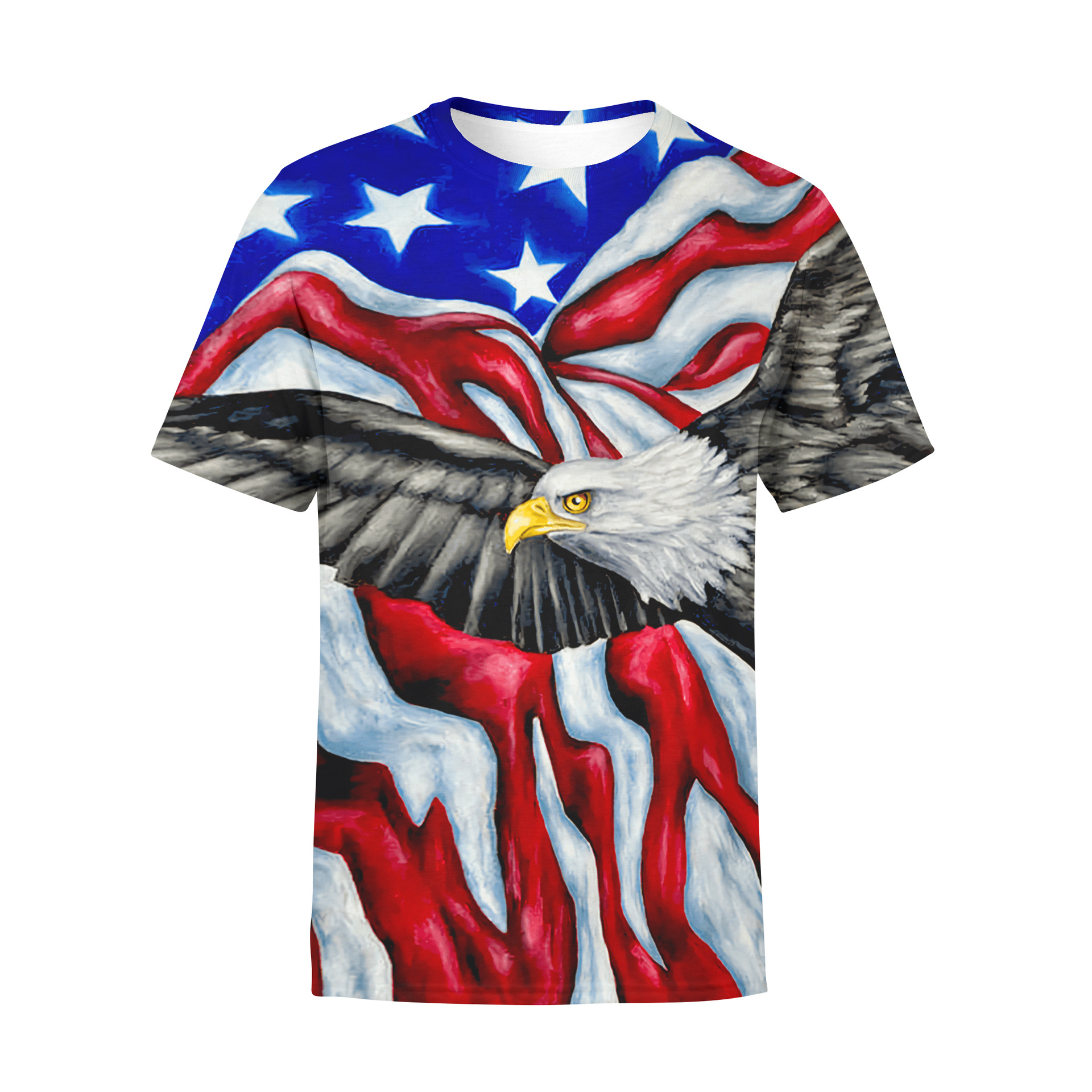 2022 verano nueva manga corta 3D Impresión digital bandera americana hombres y mujeres ropa camiseta suelta