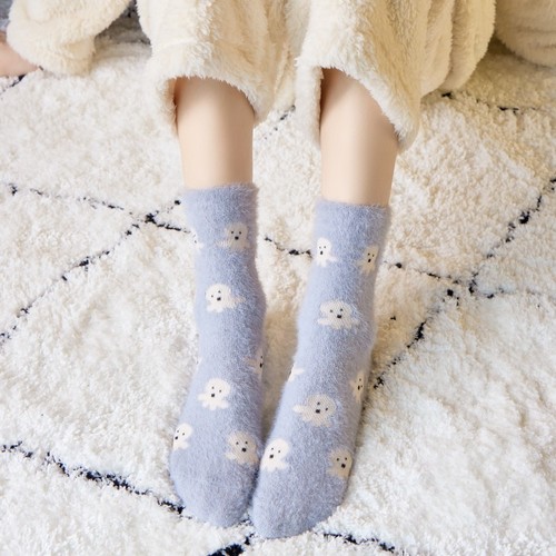 Coral velvet socks autumn and winter mink velvet sleep socks women's mid-tube ins plus velvet thickened warm plush snow socks