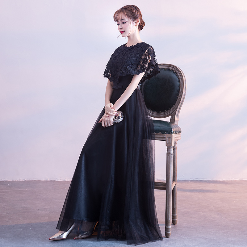 Black Formal Dress 2026 New Style Lace Elegant Japanese and Korean Cross-Border Style Banquet Host Slim Long Dress