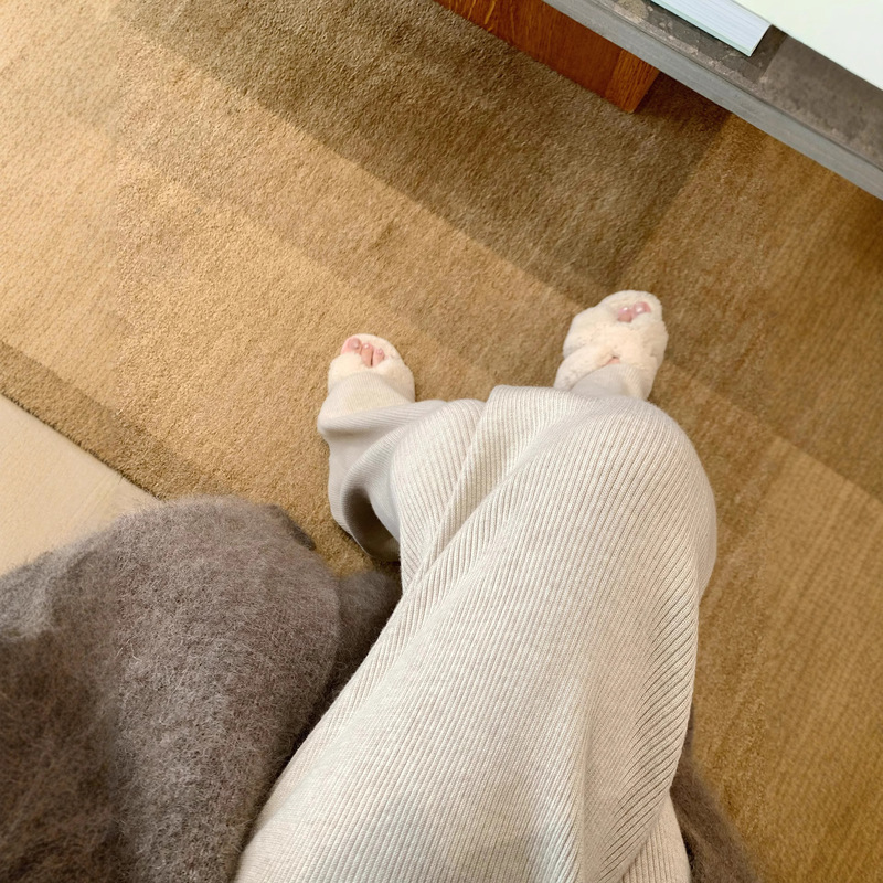 Autumn and Winter Versatile King Version Drapey Cashmere Soft Knitted Lazy Pants with Elastic Waist Slimming Knitted Casual Pants