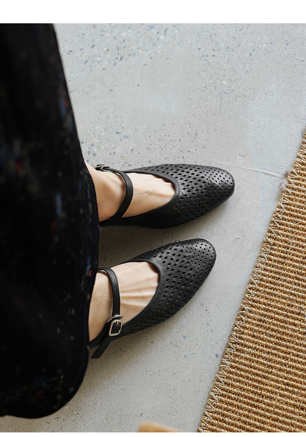 Sandal cao gót nữ hở mũi quai ngang gót 6 cm — đen chi tiết 27