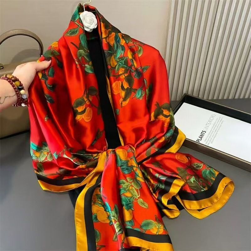 春夏薄款丝巾高级感印花长巾新款缎面旅游防晒纱巾民族风披肩|undefined