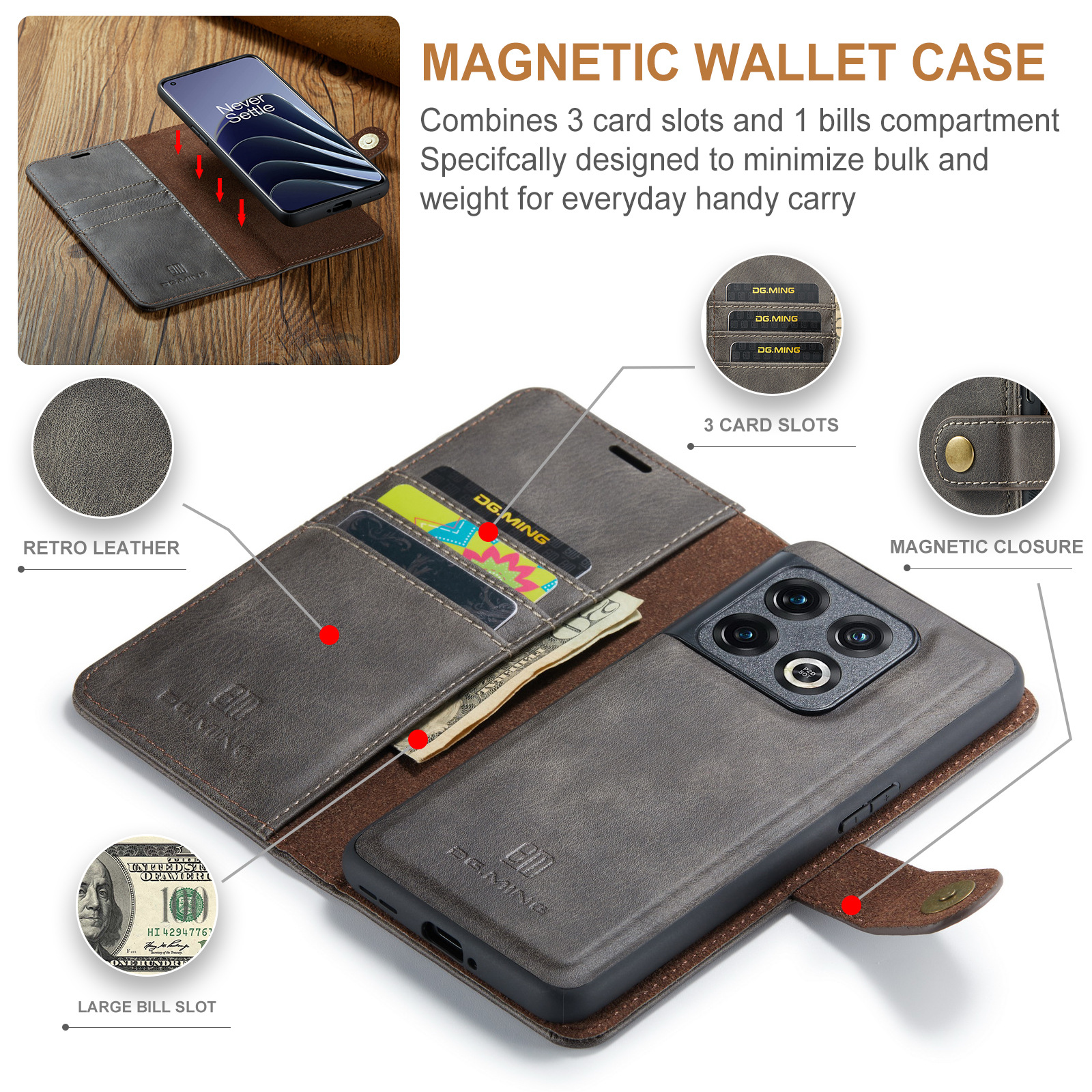 Adecuado para One Plus 1 + 10 Pro funda de cuero dividida magnética One Plus 9RT / Nord2 / N200 teléfono móvil dos en uno con billetera_voghion.com