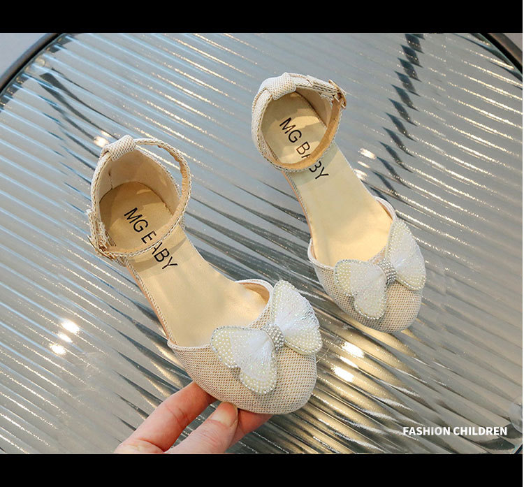 Scarpe di cristallo da ragazza con paillettes alla moda coreana Dolce fiocco Tacchi alti Principessa Estate Nuova tendenza delle scarpe per bambini_voghion.com