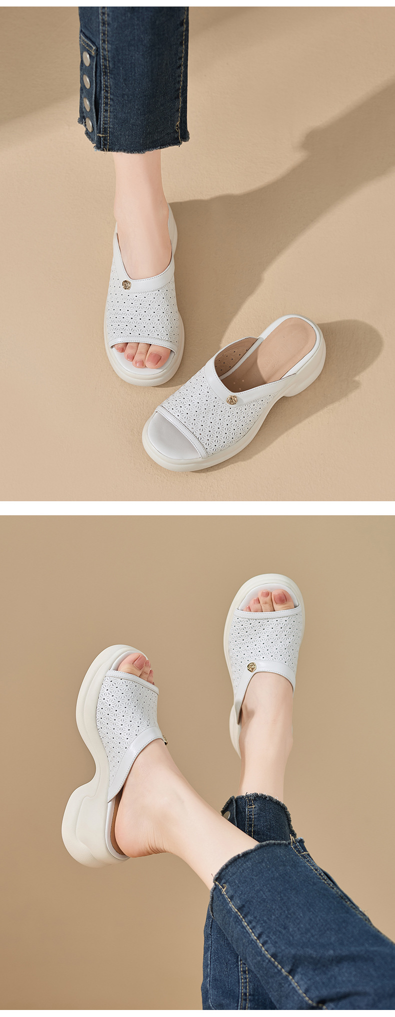 Sandal cao gót nữ mũi hở đế dày 6,5 cm phong cách đơn giản — màu trắng ngà chi tiết 6