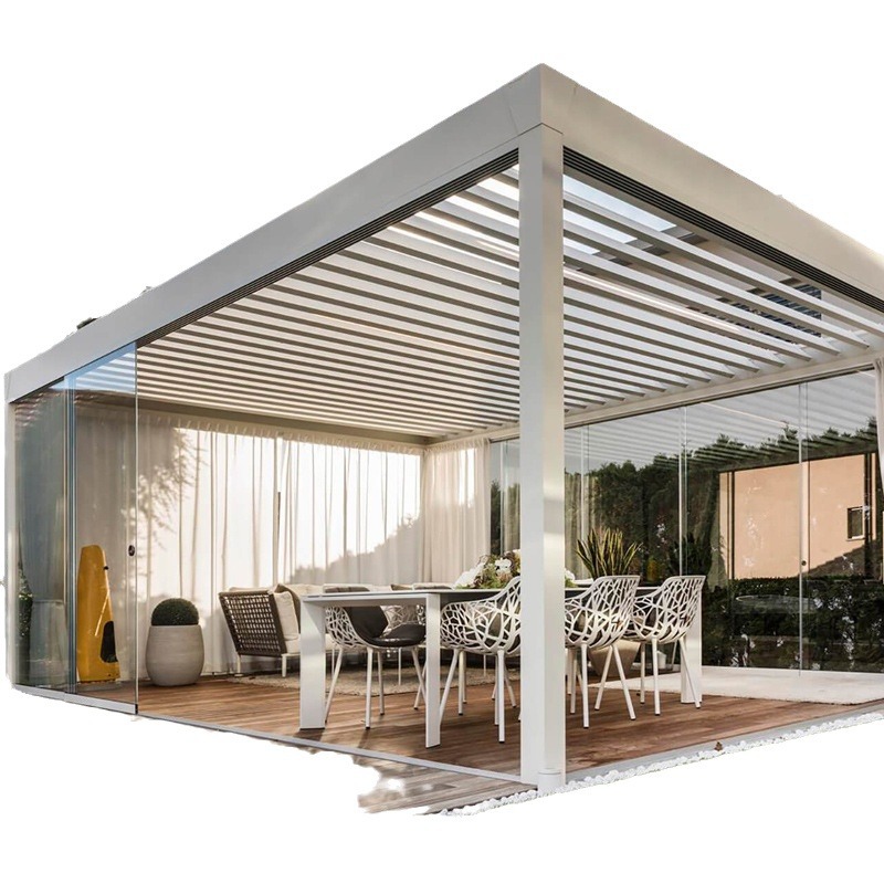 A prueba de lluvia inteligente control remoto al aire libre pabellón parque junto al mar a prueba de sol aleación de aluminio a prueba de sol sala a prueba de lluvia toldo Pabellón de producción