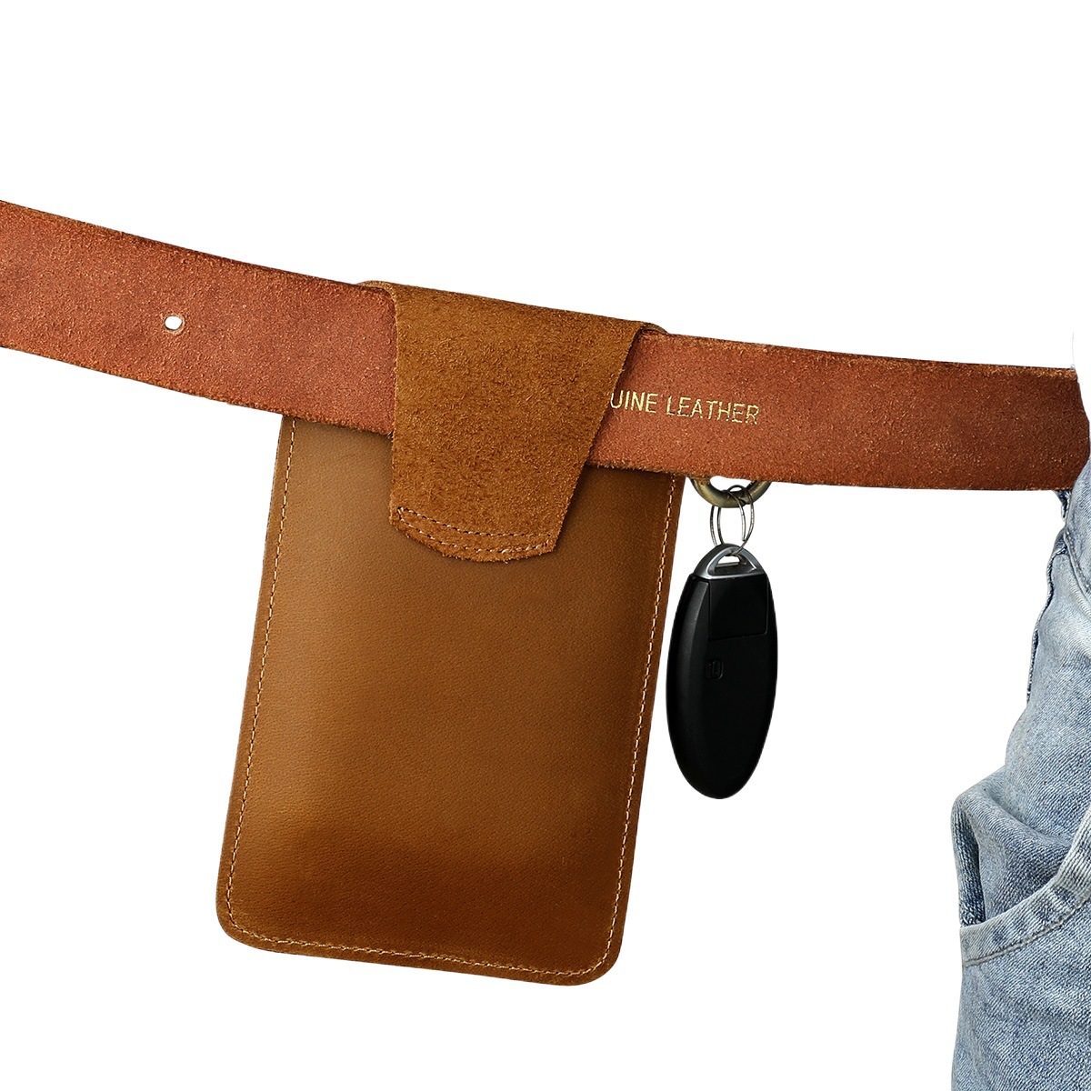 Mobile phone waist bag men's leather outdoor sports waist bag work mobile phone bag Crazy Horse leather men's waist bag men's bag
