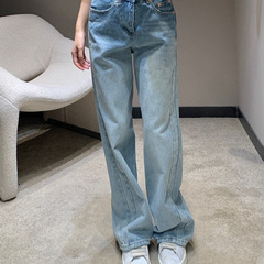 2025早秋新款Ma南油工厂韩系简约甜酷少女设计感后腰镂空牛仔长裤
