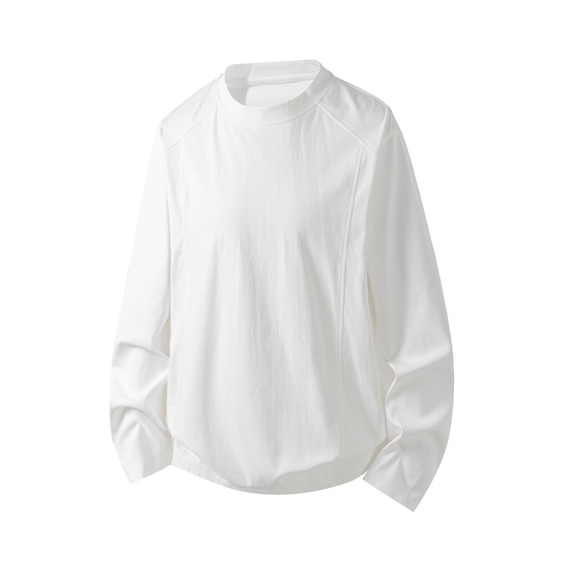 White Small Neckline Regular Shoulder Sweatshirt For Men, Autumn Cleanfit, Wide Shoulder, Long Sleeve T-Shirt, American_voghion.com