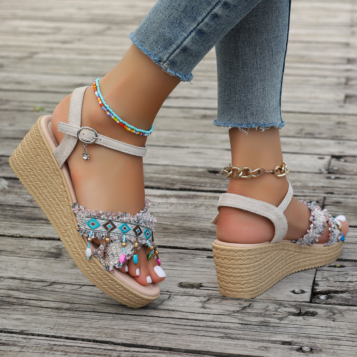 Women's Vacation Color Block Open Toe Ankle Strap Sandals display picture 7