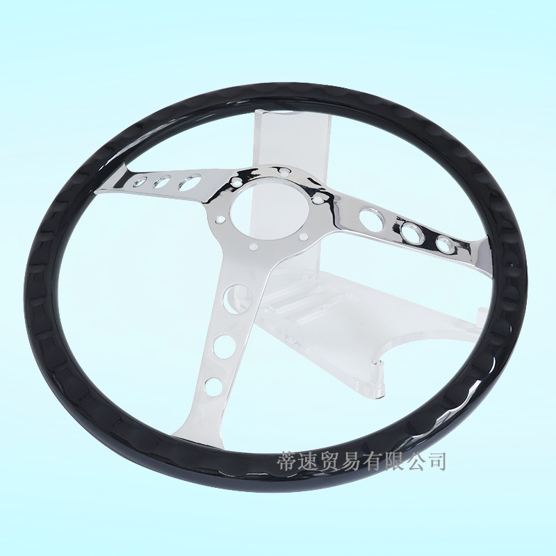 Factory Direct Sales Car Modification Glossy Black Round Hole Steering Wheel 15inch Electroplated Universal Racing Steering Wheel 380mm