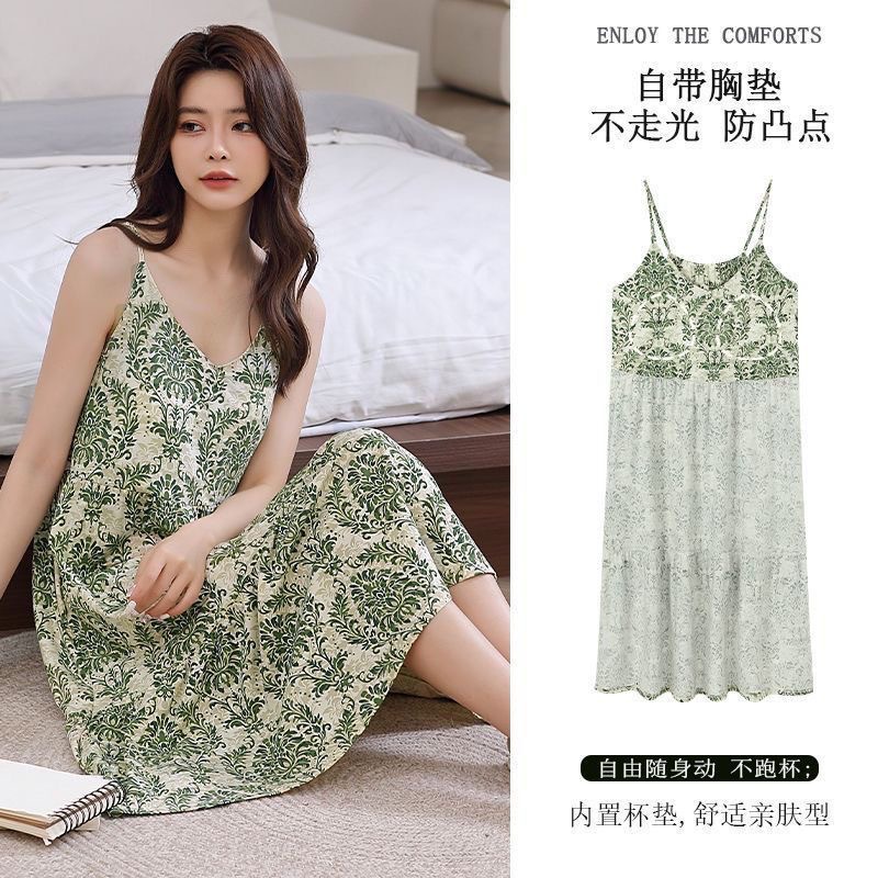 [Cross-Border] Pantalones de pajamas de mano de menta, pijamas de verano de mujeres, vestidos de cojín de pecho de tamaño grande y sexy.