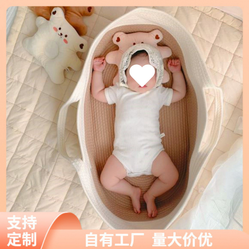 Ins Style New Cotton Rope Woven Baby Satchel Basket Foldableing Satchel Newborn Sleeping Bed Outing Sleeping Basket Car