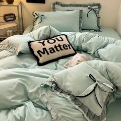 Ins-style bow embroidery pure cotton four-piece set new princess velvety edge bed sheet set bedding