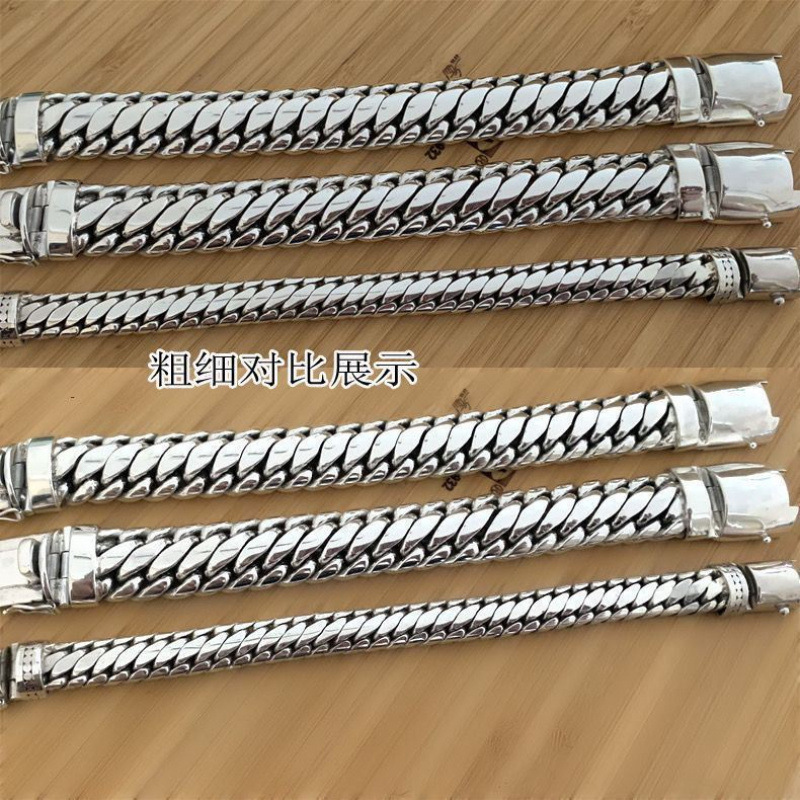 Authentic sterling silver bracelet retro silver chain riding whip pattern handmade silver punk men's domineering 925 sterling silver hand