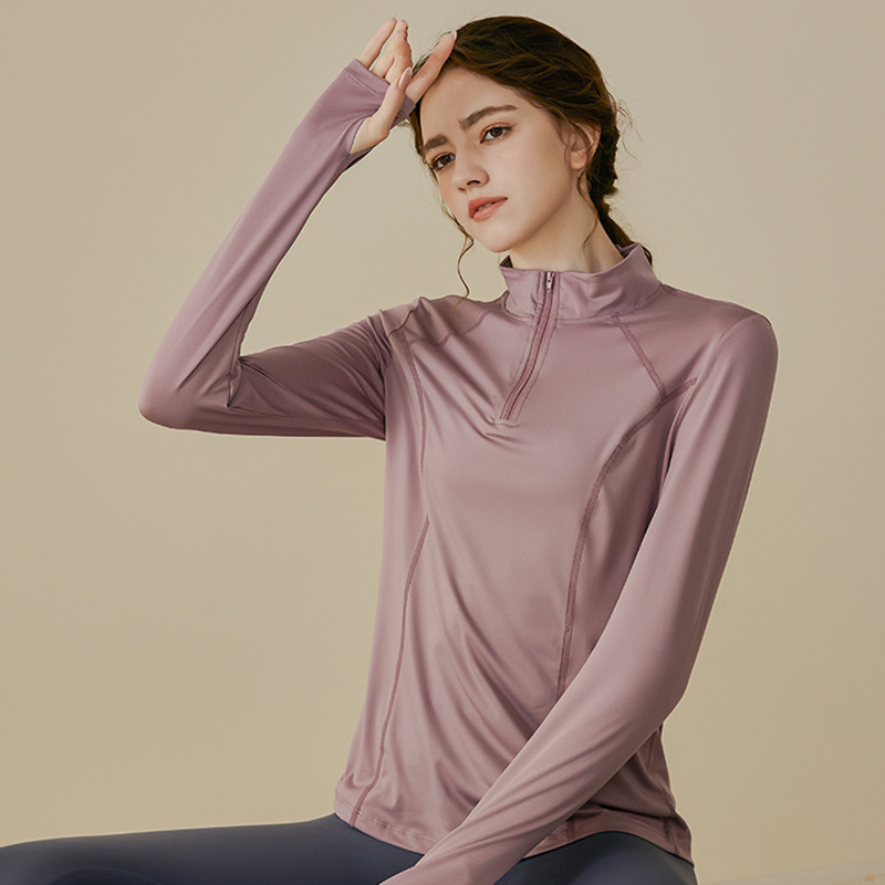Half Zip Yoga Suit Women's Sports Top Slimming Quick-drying Long-sleeved Running Training Autumn and Winter Fitness Suit Coat Half Zip Yoga Suit Women's Sports Top Slimming Quick-drying Long-sleeved Running Training Autumn and Winter Fitness Suit Coat