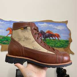 阿美咔叽复古美式工装靴春季头层牛皮固特异马丁靴高帮机车鞋靴男