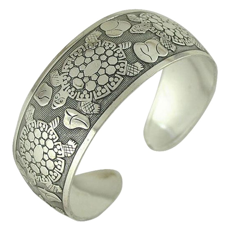 Pulsera de elefante de plata Miao con apertura, estilo étnico, brazalete ancho vintage, venta al por mayor