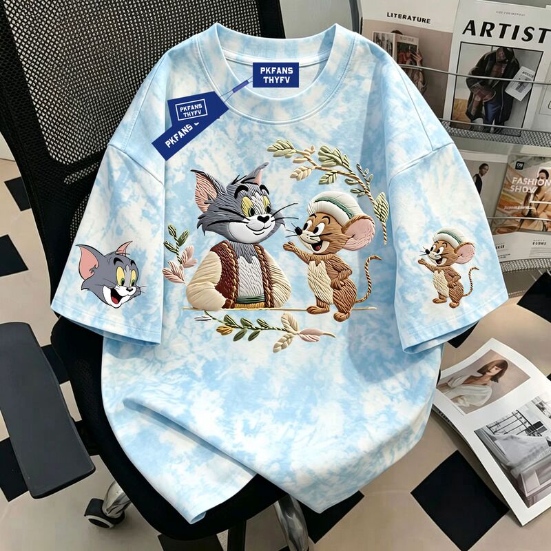 Outlet~ Counter-Cut Label Garments from Foreign Trade, Summer Men's and Women's Pure Cotton Tie-Dye Cartoon Print Short-Sleeve T-Shirts Outlet~ Counter-Cut Label Garments from Foreign Trade, Summer Men's and Women's Pure Cotton Tie-Dye Cartoon Print Short-Sleeve T-Shirts