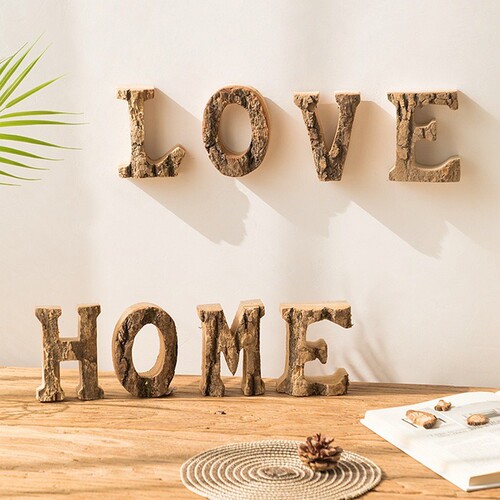 Natural bark log decoration English alphanumeric ornaments Nordic retro wooden wall decoration DIY shooting props