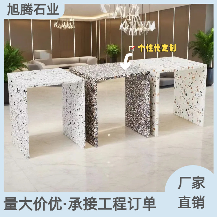 Unique Design Artificial Stone Round Table Waterproof and Wear-Resistant Outdoor Coffee Table Terrazzo Milk Tea Coffee Table Terrazzo Table