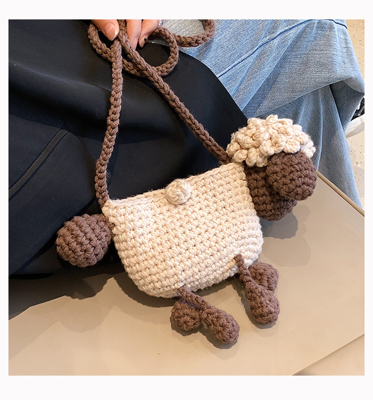 Handgehaakte schoudertas van wol met schaap motief voor dames_voghion.com