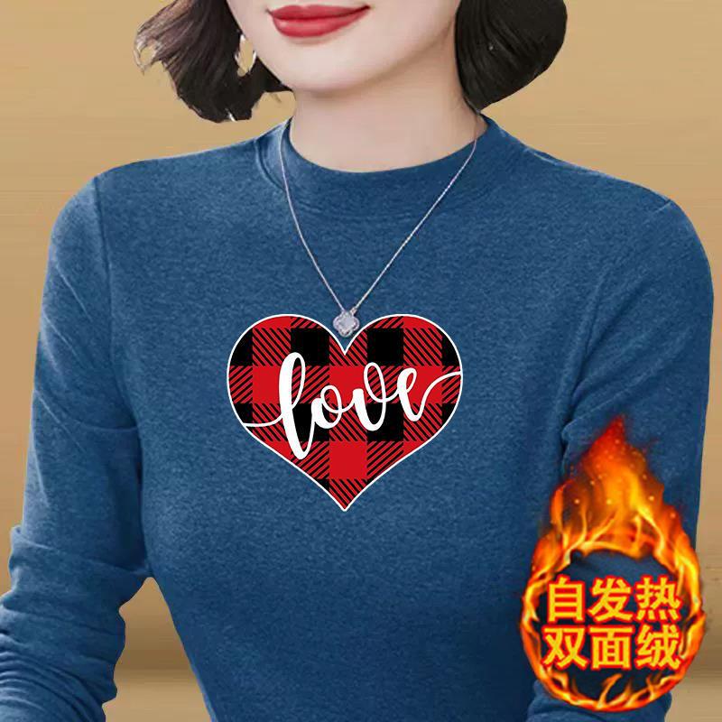德绒长袖t恤女秋冬季中年妈妈加厚加绒保暖内搭修身打底衫女上衣|undefined