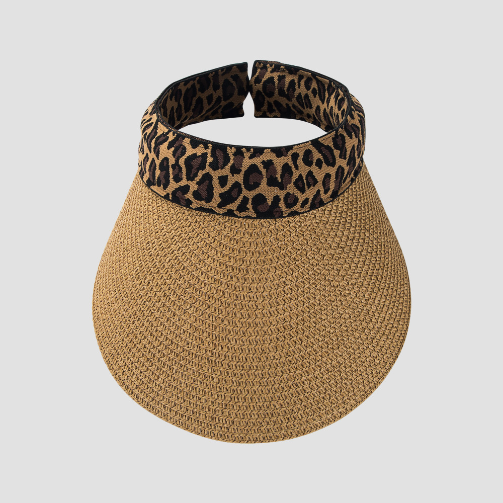 Wholesale Korean Sun Hat Small Leopard Print Straw Hat Empty Top Cap Summer Sunshade Beach Hat display picture 5