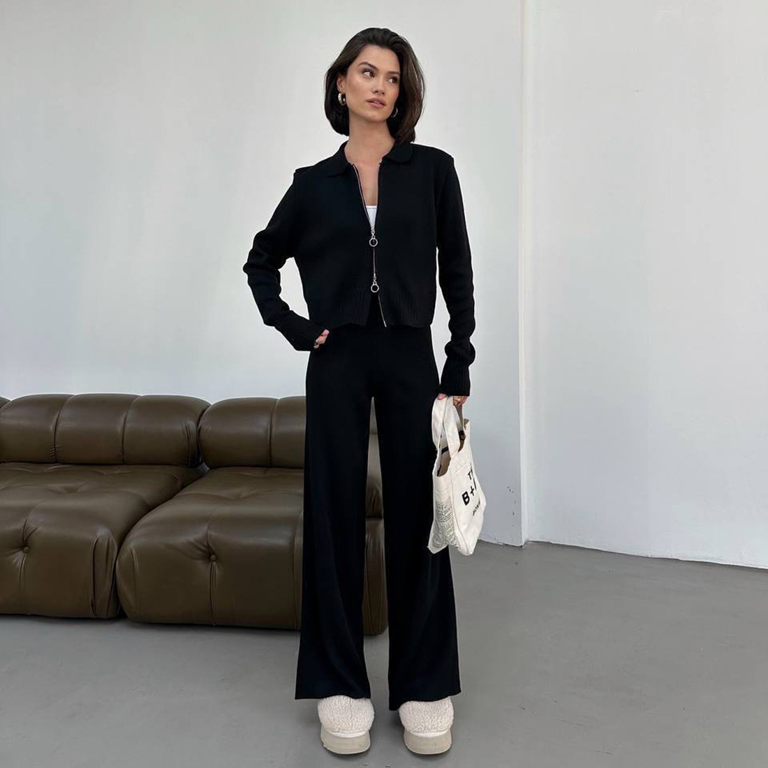 Women's Knitted Sweater And Wide-leg Pants Set Loungewear_voghion.com