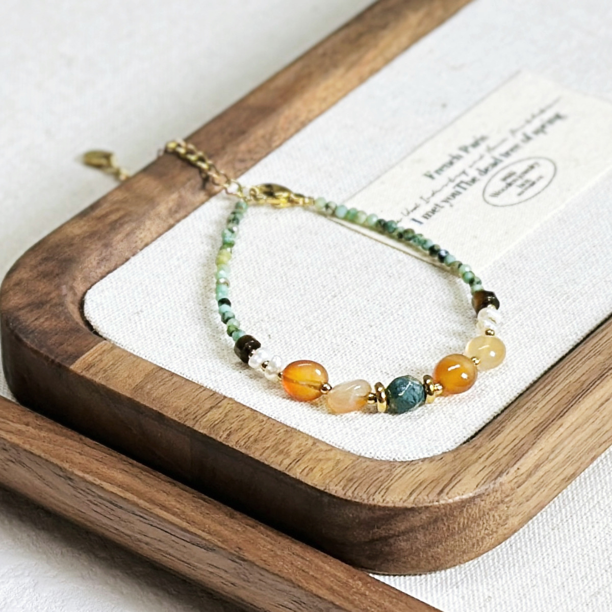 Turquoise agate bracelet from pearl stainless steel, style