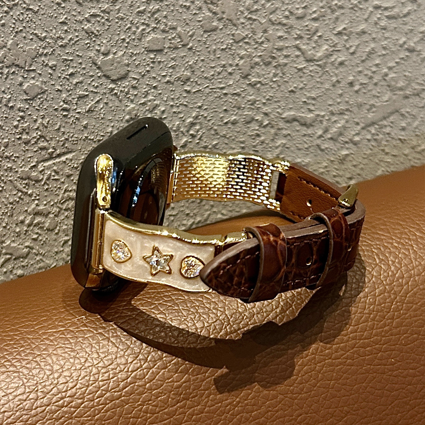 Suitable for Apple Watch S11 Strap Star Diamond Leather Iwatchs10 Upgraded Metal Female Applewatch