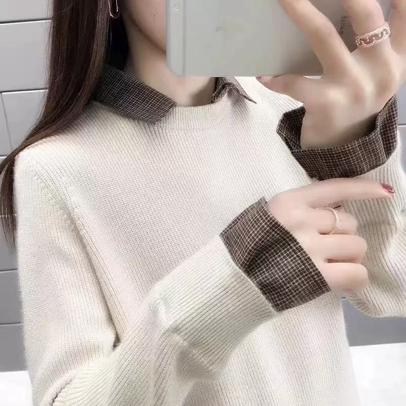 Осенняя одежда 2021, Новый трикотаж, Осенний искусственный топ из двух частей, женский свитер, женское свободное верхнее пальто, осень и зима