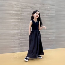 女童黑色连衣裙2024夏季爆款赫本风长裙夏款韩版女孩夏天裙子洋气