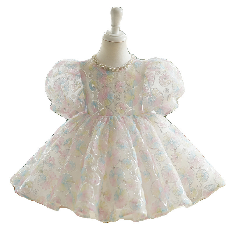 Children's dress princess dress girl dopamine sweet puff sleeve piano performance costume little girl birthday puffy skirt_voghion.com