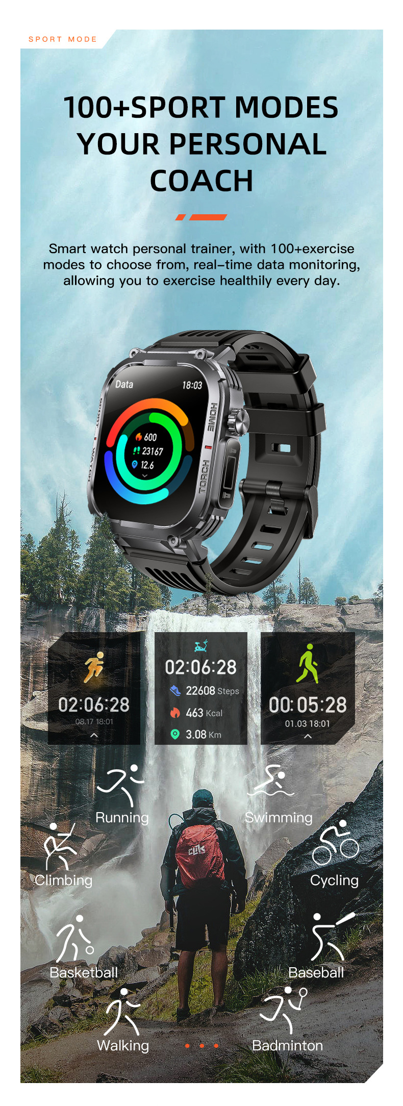 The new outdoor sports smartwatch S320B features Bluetooth communication and is water-resistant with a compass and 3ATM undefined