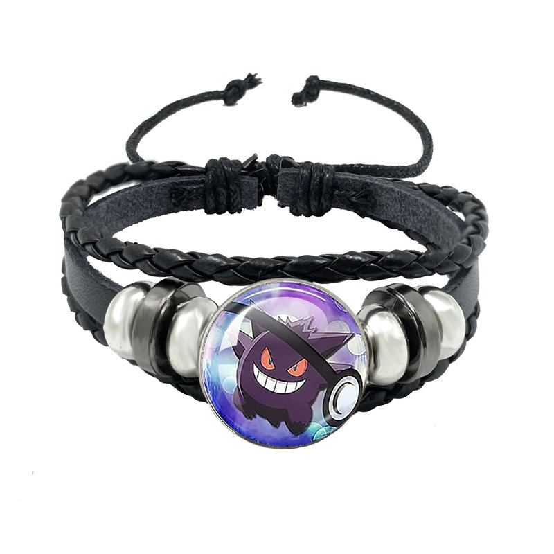 Cross-Border Anime Time Gemstone Black Leather Bracelet Pokémon Pikachu Woven Bracelet Cross-Border Anime Time Gemstone Black Leather Bracelet Pokémon Pikachu Woven Bracelet